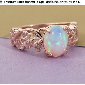 Ethiopian Opal and Uncut Pink Diamond RingSz 6
